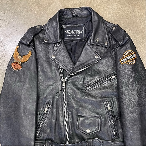 Unik Black Leather Motorcycle Jacket Asymmetrical Design - Picture 3 of 9